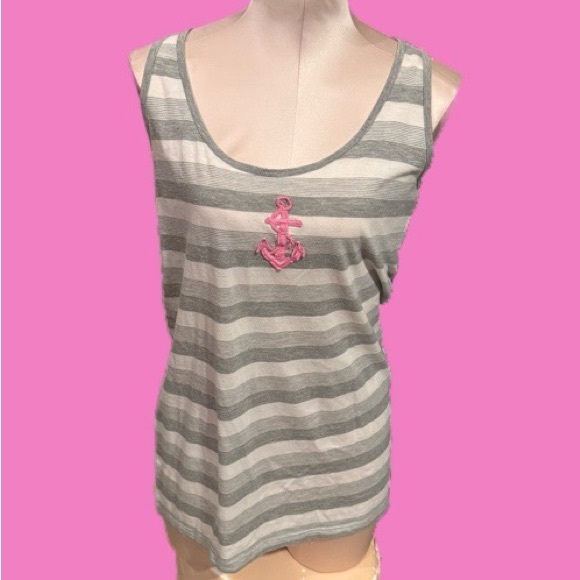 Preloved VTG Victoria's Secret Gray and Pink Striped Tank Top size L - Picture 2 of 6
